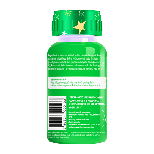 Gomitas para niños Expectorante con Eucalipto, Sauco, Mirra, Vitaminas C y Zinc Sabor Limón y Piña 242 gr