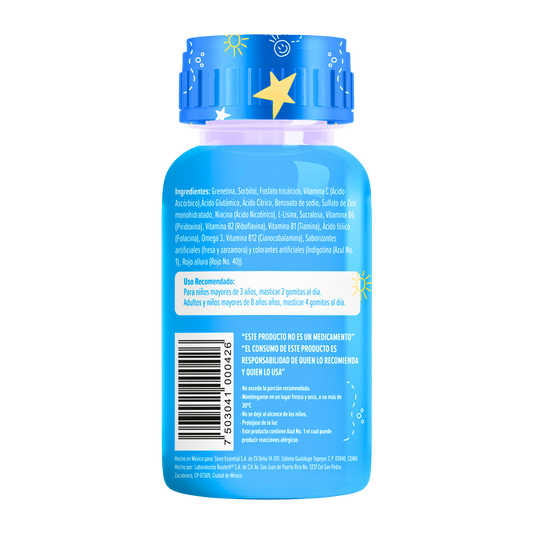 Gomitas para Niños Forti con Acido Glutamico, Complejo B, L-lisina, Zinc, Calcio y Omega 3 Sabor Fresa y Zarzamora 242 gr