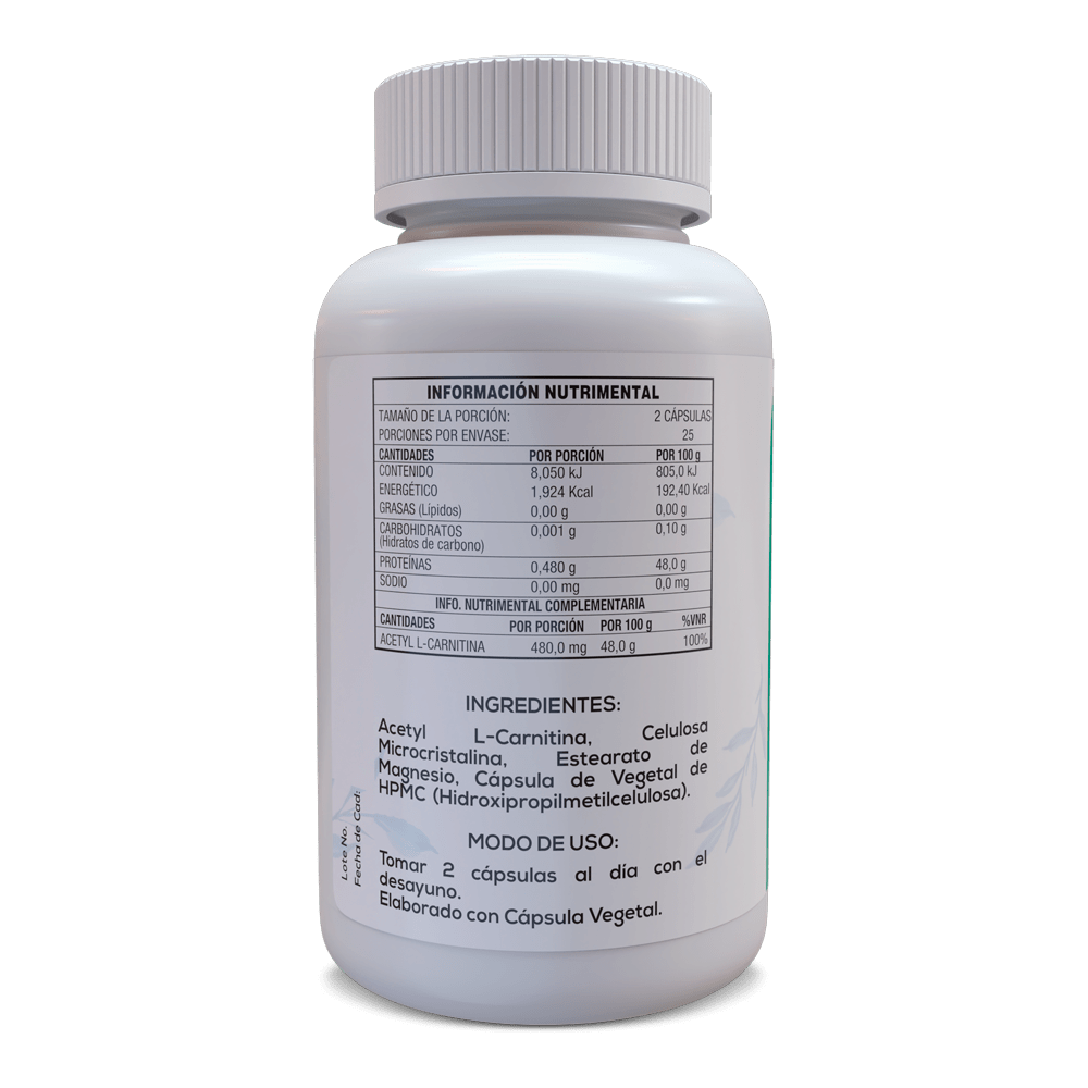 Acetyl L-Carnitina 50 Cápsulas Veganas de 500 mg