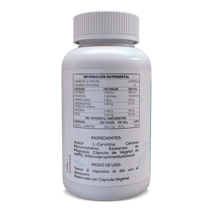 Acetyl L-Carnitina 50 Cápsulas Veganas de 500 mg