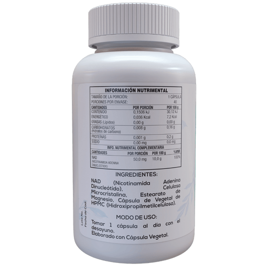 NAD (Nicotinamida Adenina Dinucleotido) 40 Cápsulas Veganas de 500 mg