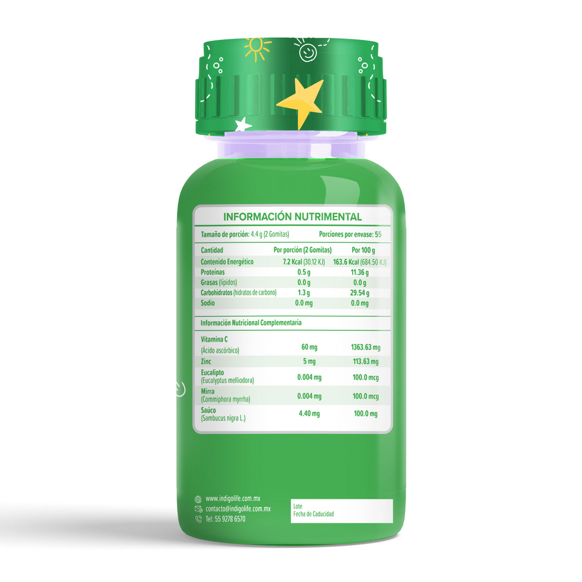 Gomitas para niños Expectorante con Eucalipto, Sauco, Mirra, Vitaminas C y Zinc Sabor Limón y Piña 242 gr