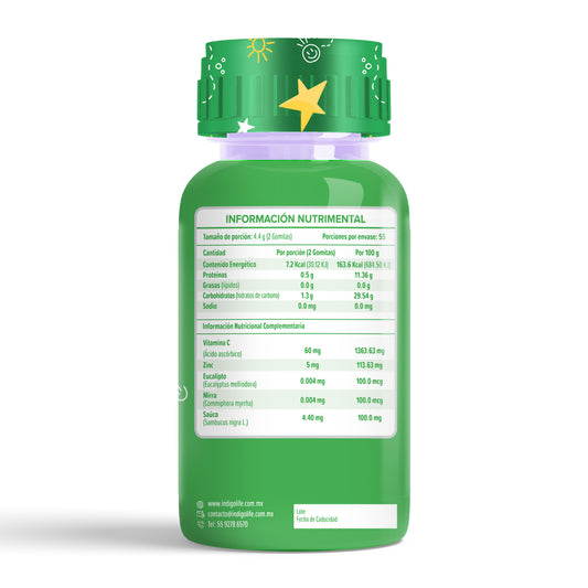 Gomitas para niños Expectorante con Eucalipto, Sauco, Mirra, Vitaminas C y Zinc Sabor Limón y Piña 242 gr