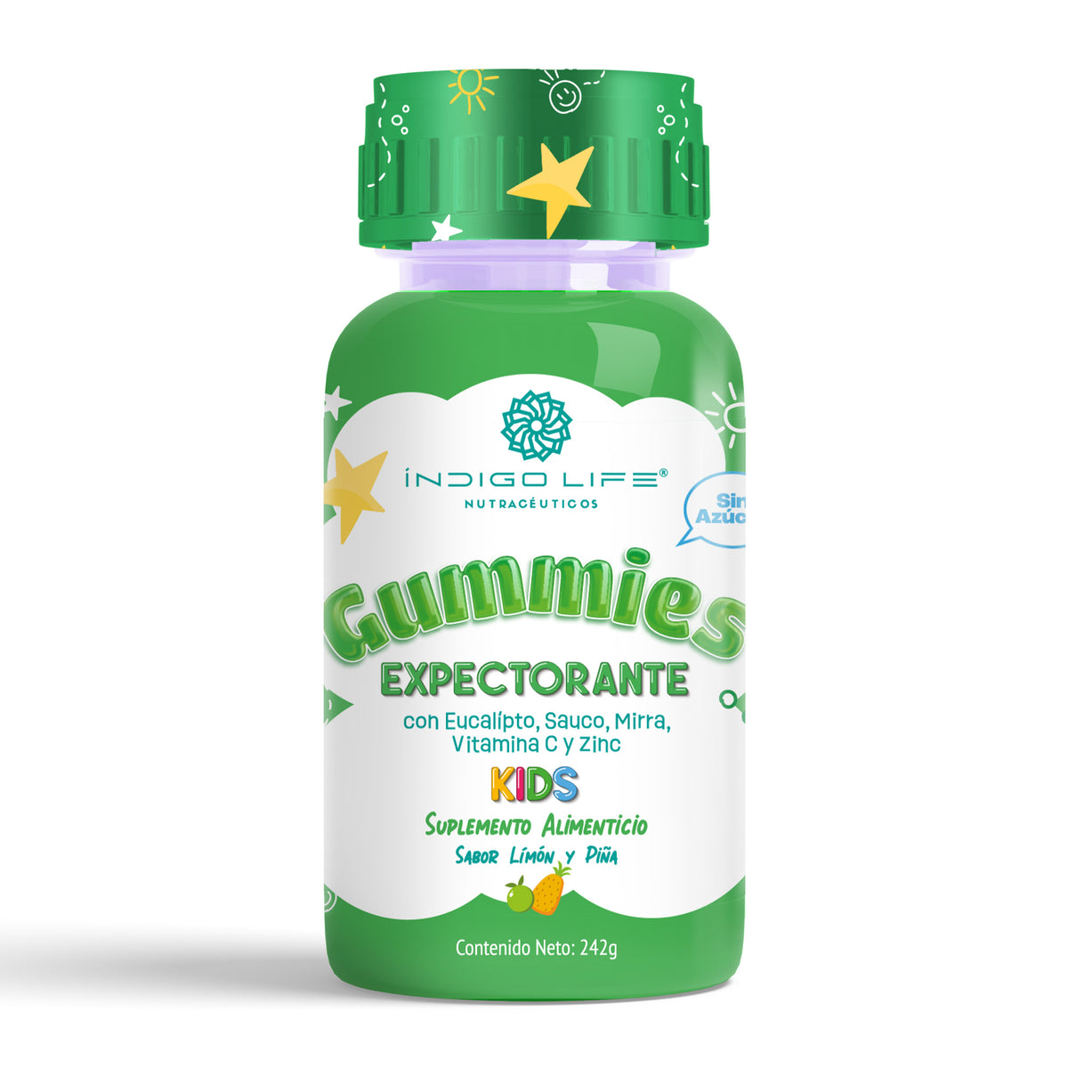 Gomitas para niños Expectorante con Eucalipto, Sauco, Mirra, Vitaminas C y Zinc Sabor Limón y Piña 242 gr