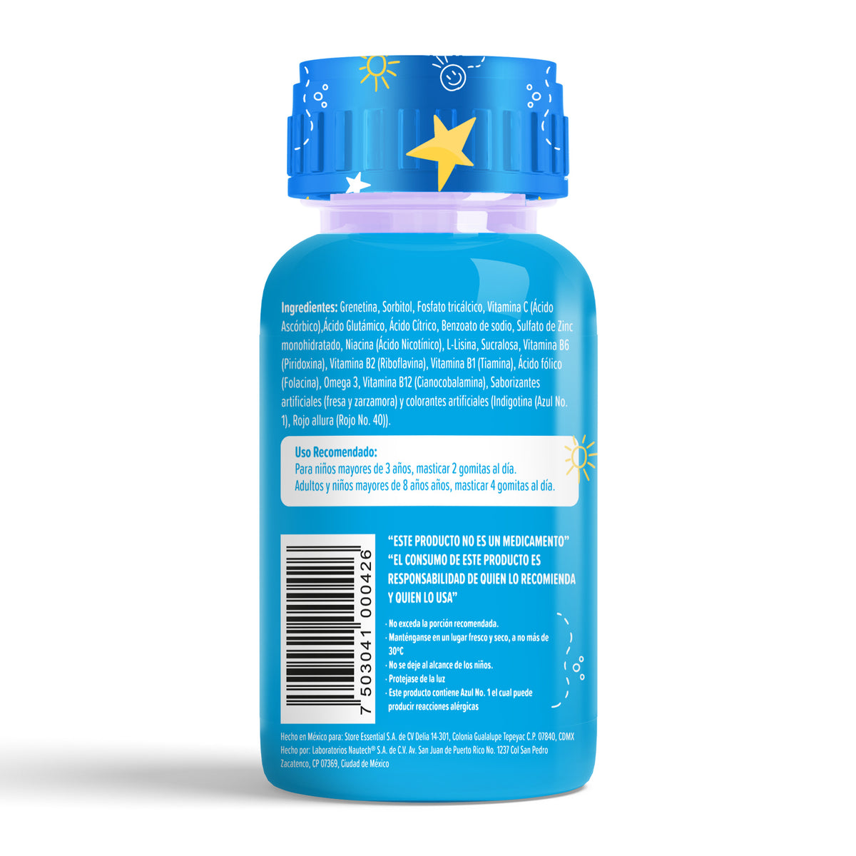 Gomitas para Niños Forti con Acido Glutamico, Complejo B, L-lisina, Zinc, Calcio y Omega 3 Sabor Fresa y Zarzamora 242 gr