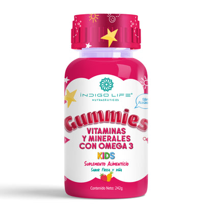 Gomitas para Niños Omega 3 con Vitaminas y Minerales Sabor Fresa y Piña 242 gr