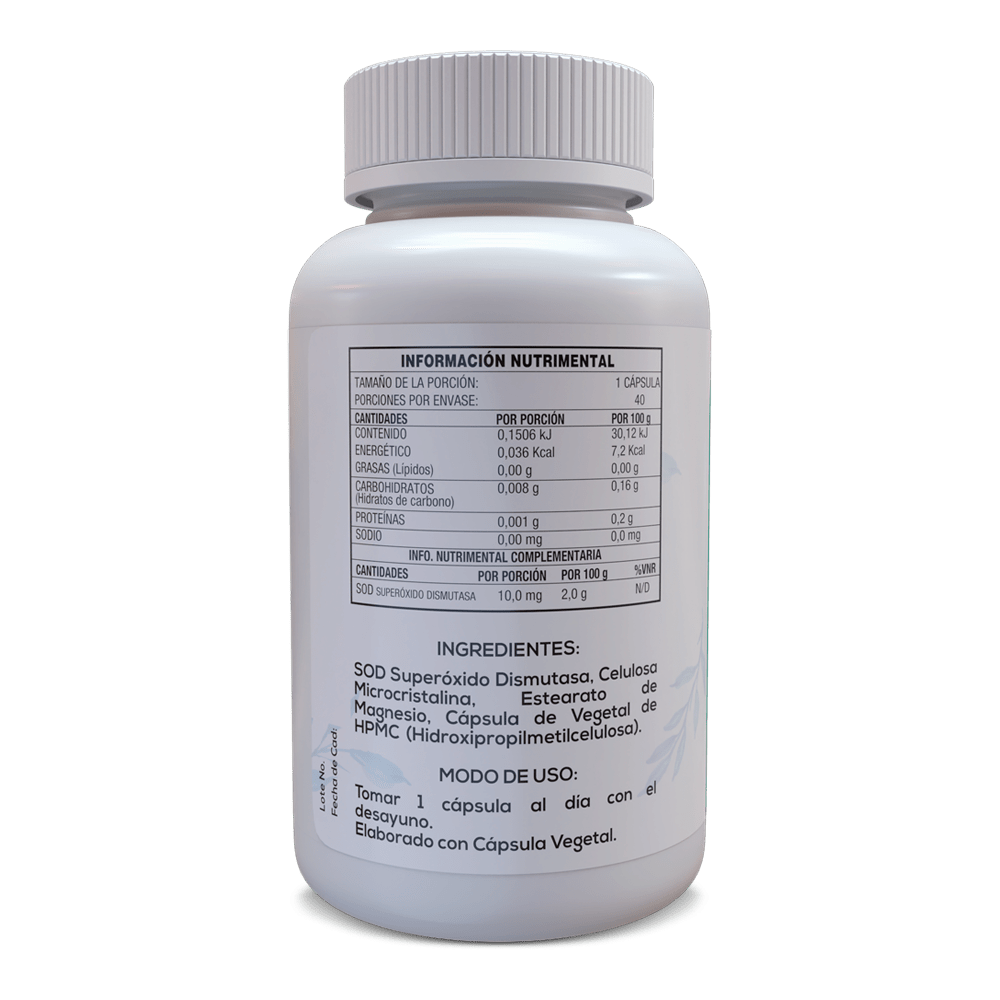 SOD Super Óxido Dismutasa 40 Cápsulas Veganas de 500 mg