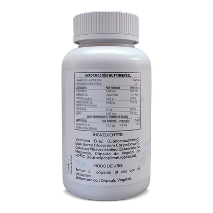 Vitamina B-12 Cianocobalamina 30 Cápsulas Veganas de 500 mg